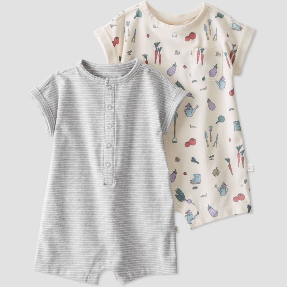 little Planet By Carter's Baby 2pk Garden Romper - Beige Newborn